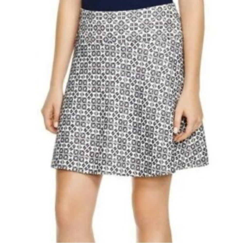 Tory Burch geometric print career wear skirt, preppy, lined, 6, navy off… - Picture 2 of 8